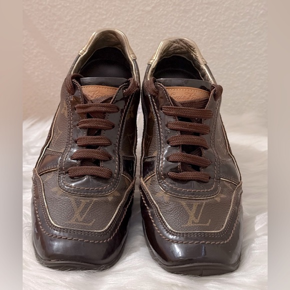LOUIS VUITTON Monogram Canvas & Patent Leather Globe Trotter Sneakers Size 38 - Picture 2 of 9